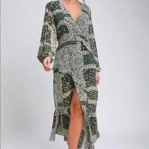 LULU'S Field Of Flowers Green Long Sleeve Maxi Dress